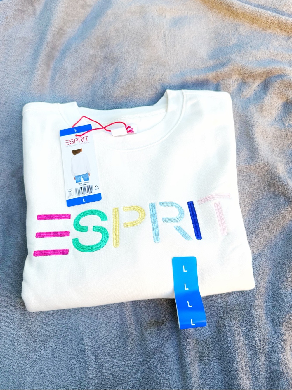 Vintage Esprit Crewneck Sweatshirt 3 Pack L White Green Blue Retro Logo NWT Y2K - Picture 3 of 5